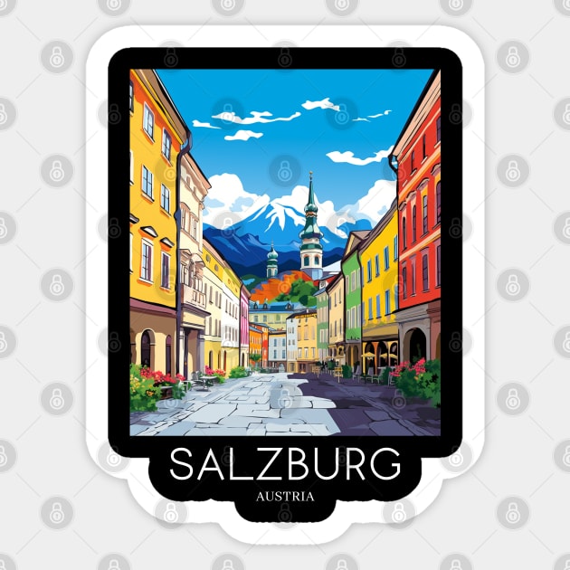 A Pop Art Travel Print of Salzburg - Austria Sticker by Studio Red Koala